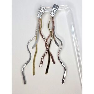 RLM Studio Hammered Wavy‎ Dangle Sterling Silver Brass Copper Tri Color Earrings